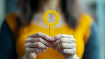 Hands Holding Yellow Abstract Circle Shape photo