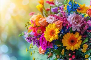 A vase filled with colorful flowers is shown photo