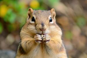 Chipmunk eating a nut photo