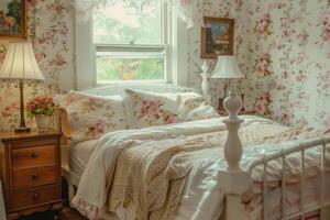 A bed with a white sheet photo