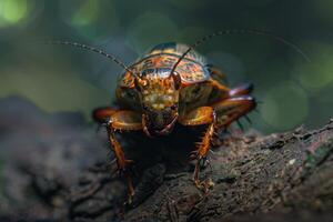 A close up of a cockroach on a tree branch photo