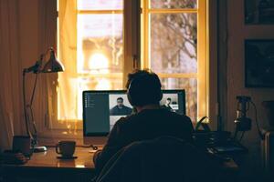 A person sitting at a desk photo