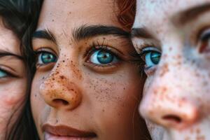 Three women with freckles on their faces photo