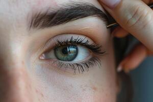 A woman is getting her eyebrows done photo