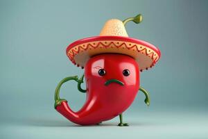 A cartoon chili pepper with a sombrero on it photo