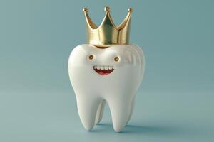 Tooth with crown on blue background photo