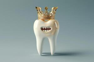 Tooth with crown on it, 3d rendering photo