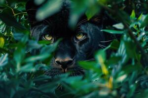 A black panther hiding in the bushes photo