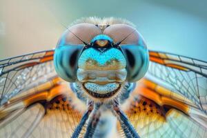 A close up of a dragonfly's face photo