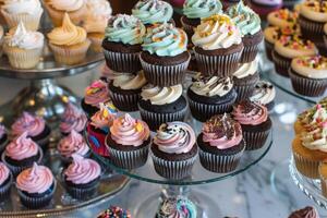 A display of cupcakes on a table photo