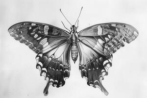 A black and white drawing of a butterfly photo