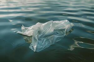 Plastic bag floating in the water photo