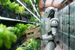 Robot in supermarket with vegetables photo