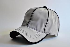 A baseball cap with a black stripe on the side photo