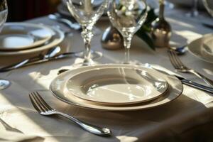 A table with a white cloth photo