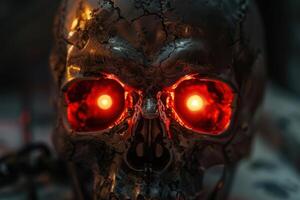 A skull with glowing red eyes photo