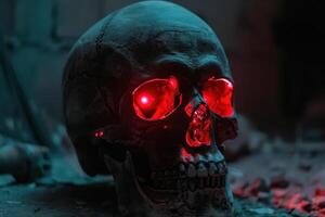 A skull with red glowing eyes photo
