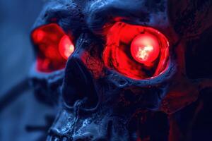 A skull with glowing red eyes photo