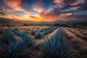 A sunset over agave fields in mexico photo