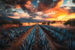 Agave fields at sunset in mexico photo