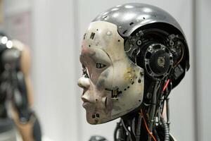 A robot head with wires and wires attached to it photo