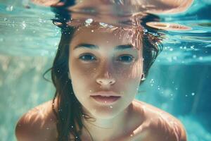 A woman under water in a pool photo