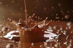 A chocolate splash is being poured into a liquid photo
