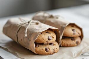 A bag of cookies sitting on top of a table photo
