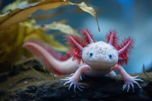 An axolotl, a small amphibian with red hair photo
