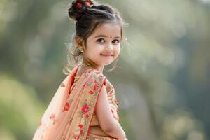 A little girl in an indian sari photo