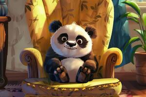 A panda bear sitting in a chair in a room photo