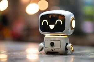 A small robot with a smiley face on it photo