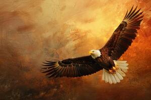 An eagle flying in the air with its wings spread photo