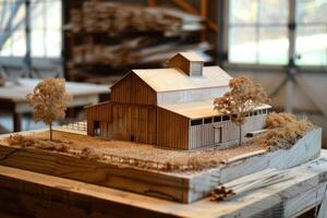 A model of a barn on display in a workshop photo