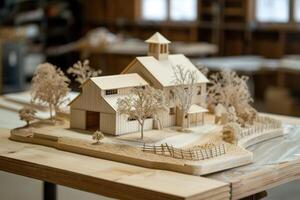 A model of a barn on a table photo