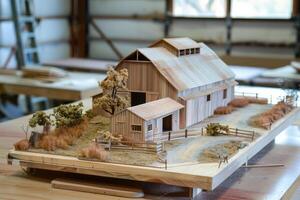 A model of a barn on a table photo
