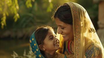 A woman and a child in traditional clothing photo