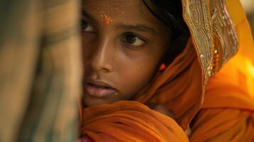 A young girl in a sari photo