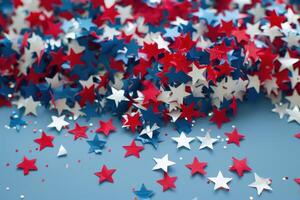 Red white and blue stars on a blue background photo