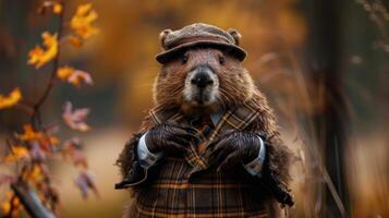 A groundhog wearing a suit and tie photo