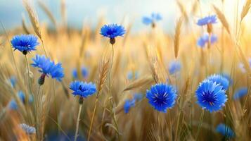 Cornflowers in a field of blue flowers photo