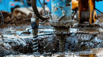 A drill is working on a hole in the mud photo