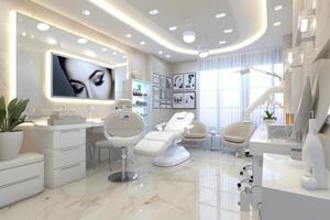A modern beauty salon with white furniture photo