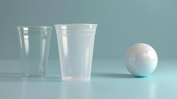 Two empty plastic cups and a white egg photo