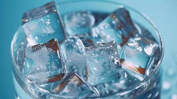 Ice cubes in a glass of water photo