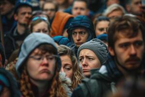 A crowd of people are standing in a crowd photo
