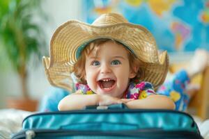 A young child wearing a hat and smiling photo