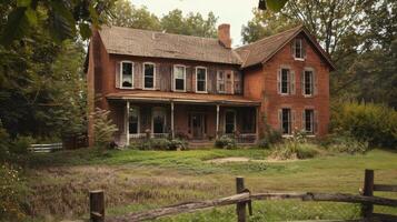 An old red brick house in the country photo