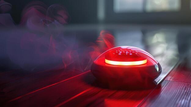 A red robot with a glowing light on it photo