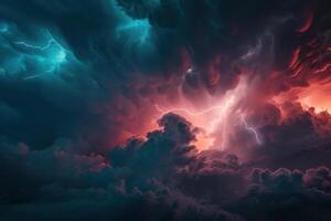 A stormy sky with lightning and clouds photo